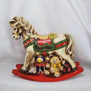 Vintage Enesco Decorative Rocking Horse Coin Bank Piggy Bank Christmas